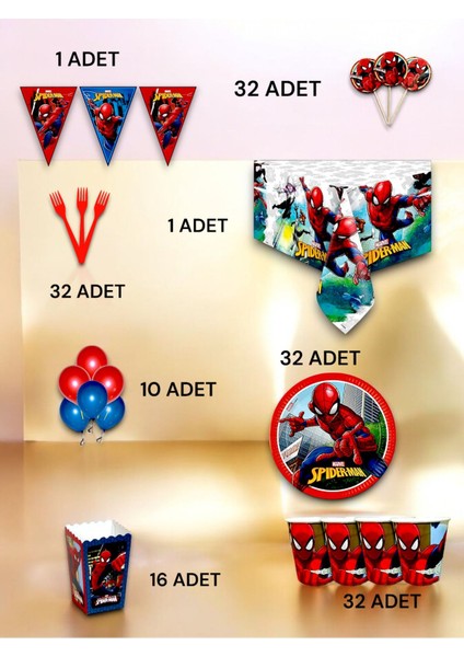 32 Kişilik Spiderman Temalı Lü x Set - Doğum Günü Parti ve Eğlenceli Etkinlikler fiyatları