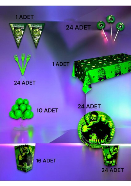 24 Kişilik Hulk Temalı Lü x Set - Doğum Günü Parti ve Eğlenceli Etkinlikler