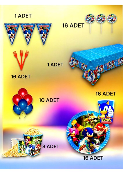 16 Kişilik Sonic Temalı Lü x Set - Doğum Günü Parti ve Eğlenceli Etkinlikler