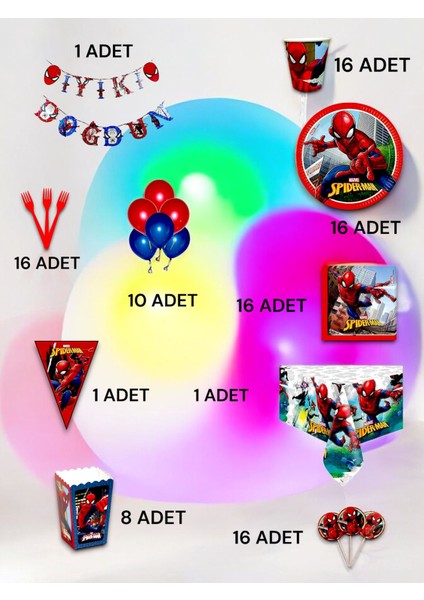 16 Kişilik Spiderman Temalı Ultra Lü x Set - Doğum Günü Parti ve Eğlenceli Etkinlikler