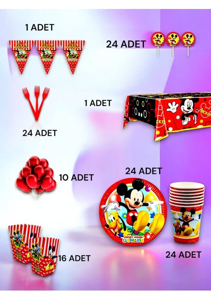24 Kişilik Mickey Mouse Temalı Lü x Set - Doğum Günü Parti ve Eğlenceli Etkinlikler fiyatları