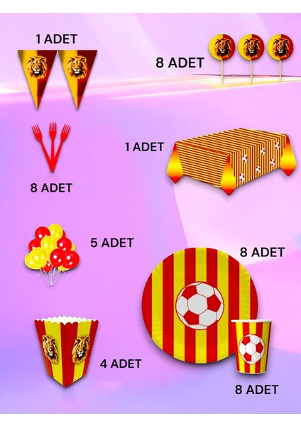 8 Kişilik Sarı Kırmızı Taraftar Lü x Set - Doğum Günü Parti ve Eğlenceli Etkinlikler