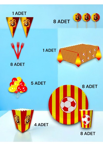 8 Kişilik Sarı Kırmızı Taraftar Lü x Set - Doğum Günü Parti ve Eğlenceli Etkinlikler fiyatları