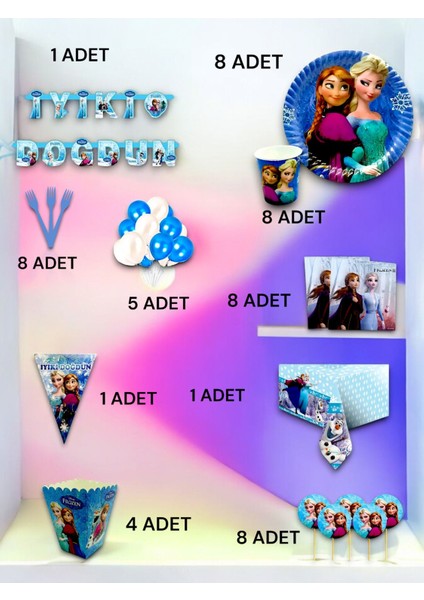 8 Kişilik Frozen Temalı Ultra Lü x Set - Doğum Günü Parti ve Eğlenceli Etkinlikler