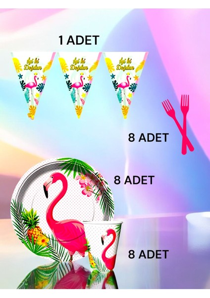 8 Kişilik Flamingo Temalı S Paket - Doğum Günü Parti ve Eğlenceli Etkinlikler