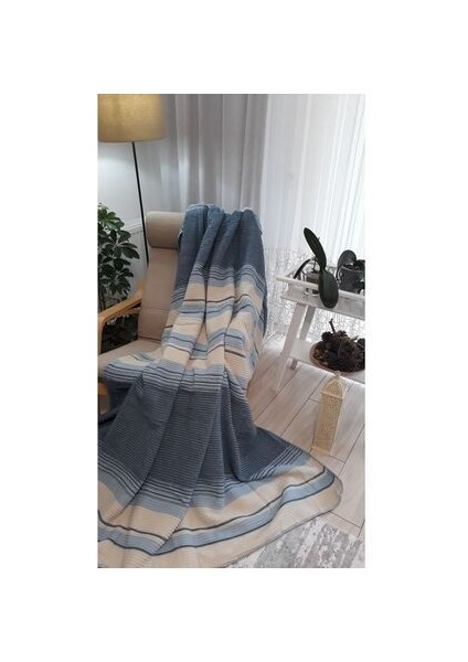 4 Mevsim Pamuklu Battaniye Çift Kişilik 180*220CM Balkon Tv Battaniyesi Mavi Çizgili fiyatları