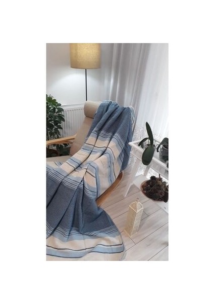 4 Mevsim Pamuklu Battaniye Çift Kişilik 180*220CM Balkon Tv Battaniyesi Mavi Çizgili fırsatları