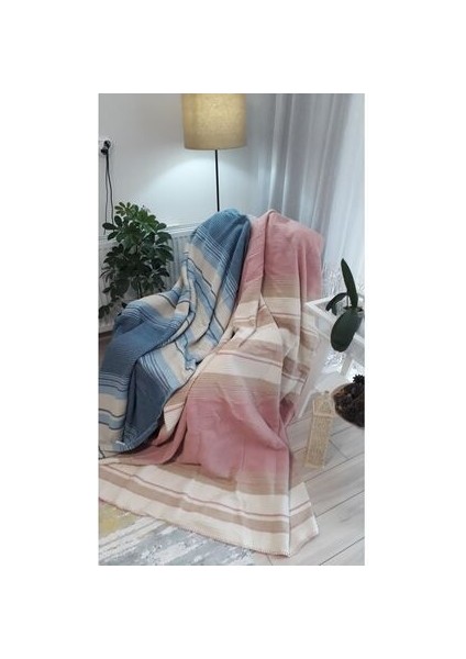 4 Mevsim Pamuklu Battaniye Çift Kişilik 180*220CM Balkon Tv Battaniyesi Mavi Çizgili indirimleri