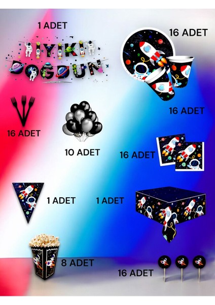 16 Kişilik Uzay Temalı Ultra Lü x Set - Doğum Günü Parti ve Eğlenceli Etkinlikler