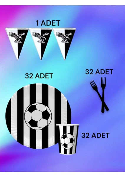 32 Kişilik Siyah Beyaz Temalı S Paket - Doğum Günü Parti ve Eğlenceli Etkinlikler