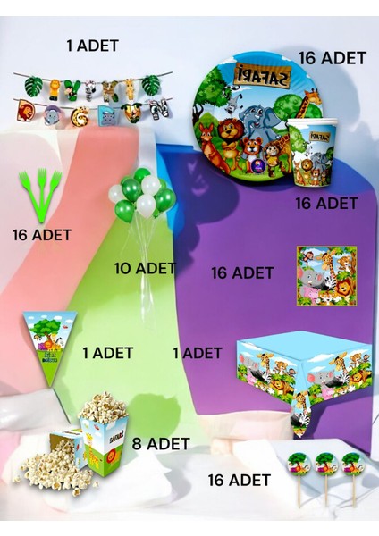 16 Kişilik Safari Temalı Ultra Lüx Set - Doğum Günü Parti ve Eğlenceli Etkinlikler