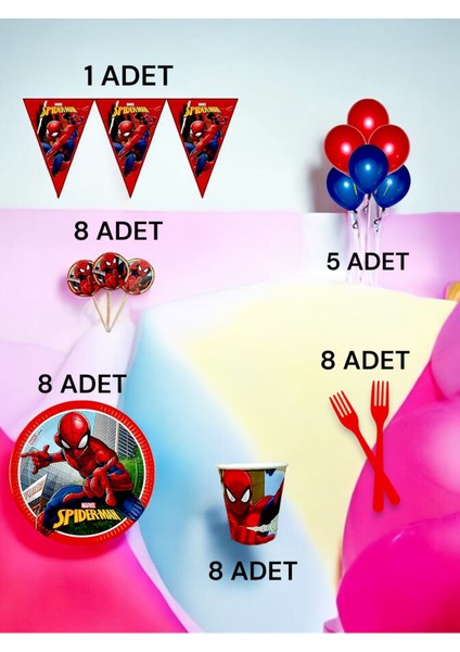 8 Kişilik Spiderman Temalı M Paket - Doğum Günü Parti ve Eğlenceli Etkinlikler