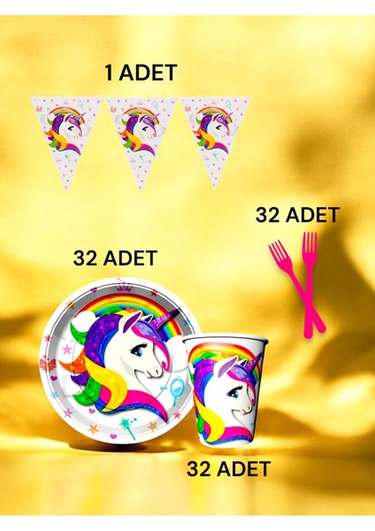 32 Kişilik Unicorn Temalı S Paket - Doğum Günü Parti ve Eğlenceli Etkinlikler