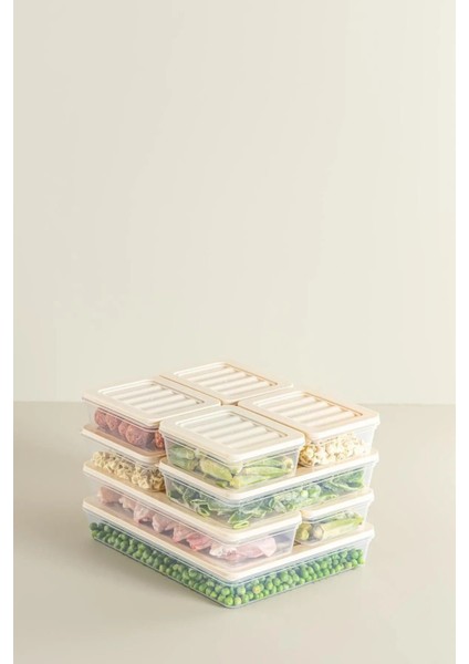 6'lı Set Freshbox Mikrodalga ve Difrize Uygun Saklama Kabı Set 2 - X2 1,2 Lt / X4 0,6 Lt Krem