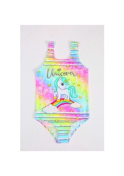Papiş Kız Çocuk Mayo Renkli Unicorn Desenli Uzun Kollu Rahat Hızlı Kuruyan Deniz Mayosu modelleri