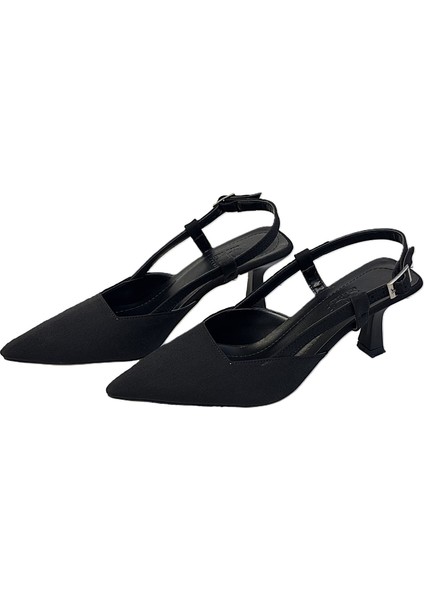 Kadeh Topuklu Arka Açık Düz Saten Bayan Abiye Ayakkabı