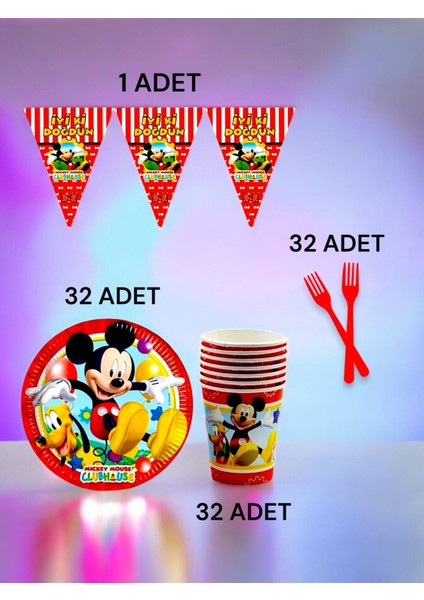 32 Kişilik Mickey Mouse Temalı S Paket - Doğum Günü Parti ve Eğlenceli Etkinlikler