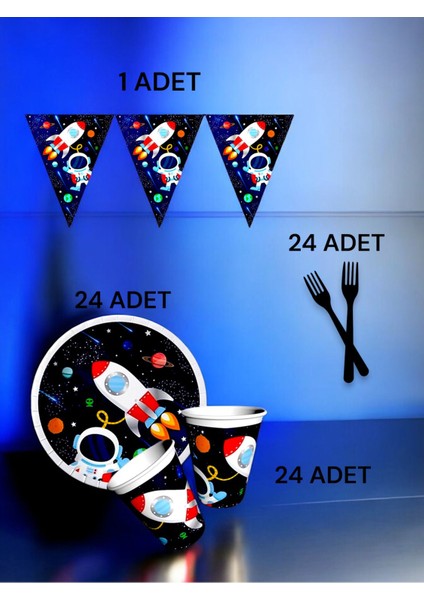 24 Kişilik Uzay Temalı S Paket - Doğum Günü Parti ve Eğlenceli Etkinlikler