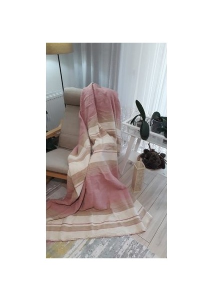 4 Mevsim Pamuklu Batttaniye Çift Kişilik 180*220CM Balkon Tv Battaniyesi Pembe Çizgili