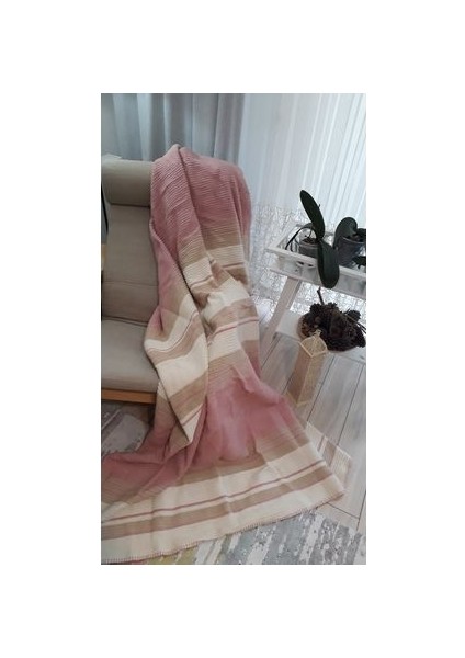 4 Mevsim Pamuklu Batttaniye Çift Kişilik 180*220CM Balkon Tv Battaniyesi Pembe Çizgili fiyatları