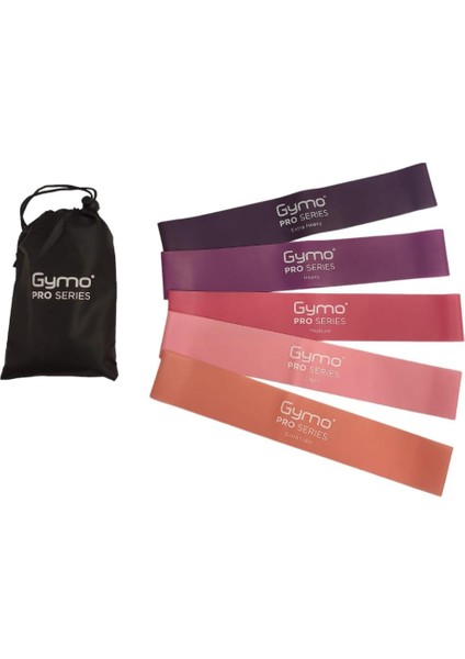 Pro Series Çantalı Direnç Bandı Fitness Pilates Esnetme Lastiği 5'li Set Mor
