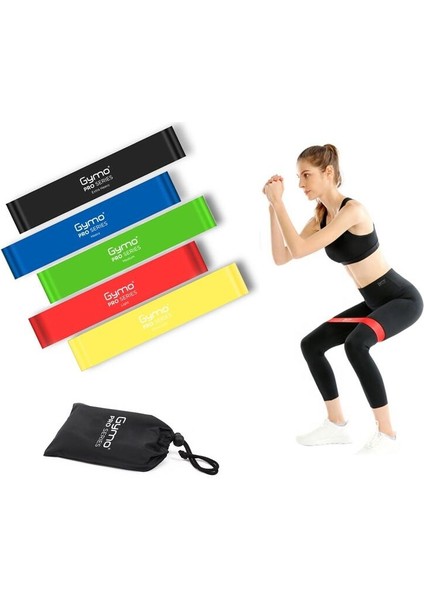 Pro Series Çantalı Direnç Bandı Fitness Pilates Esnetme Lastiği 5'li Set Gökkuşağı