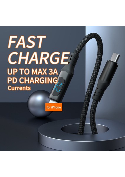 PD60W Hızlı Şarj Kablosu, LED Ekranlı, 480MBPS Type-C To Type-C Kablo, USB C - USB C Erkek - Erkek Kablo Kablosu Tip C To Tip C 1 Metre U05CC3