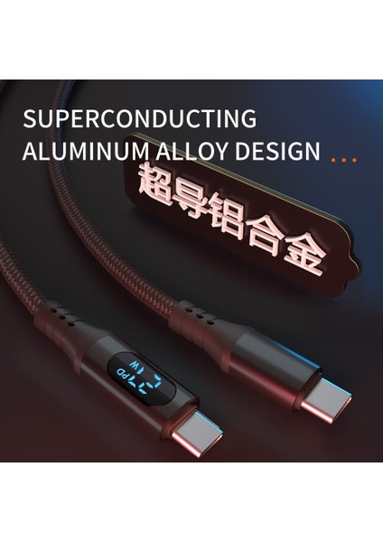 PD60W Hızlı Şarj Kablosu, LED Ekranlı, 480MBPS Type-C To Type-C Kablo, USB C - USB C Erkek - Erkek Kablo Kablosu Tip C To Tip C 1 Metre U05CC3