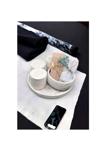 Marble Serisi Havluluk ve Organizerli Beton Banyo Seti