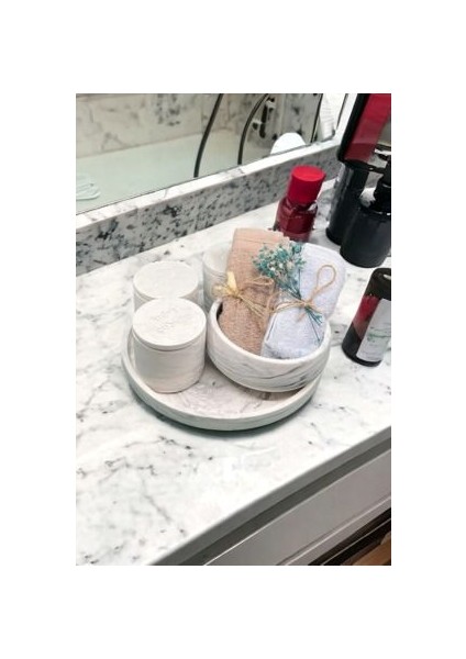 Marble Serisi Havluluk ve Organizerli Beton Banyo Seti