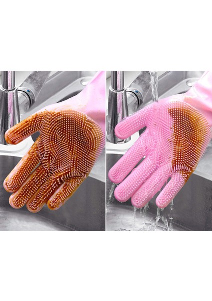 Pembe Tarzı 1 Çift Bulaşık Yıkama Temizlik Eldiveni Sihrili Silikon Sünger Lastik Bulaşık Yıkama Eldiveni Tekrar Kullanılabilir Mutfak Temizlik Araçları (Yurt Dışından) fırsatları