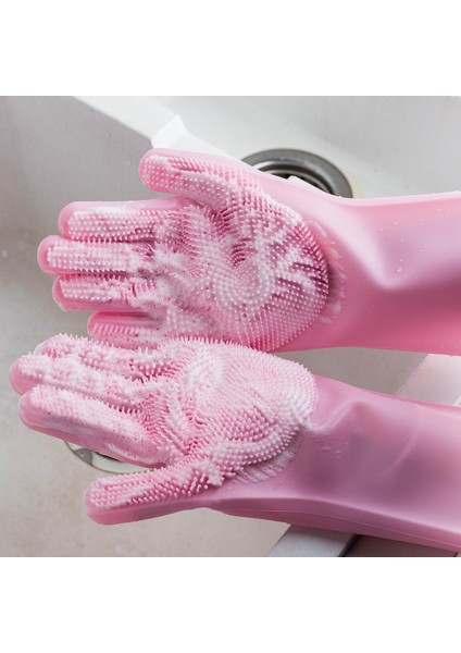 Pembe Tarzı 1 Çift Bulaşık Yıkama Temizlik Eldiveni Sihrili Silikon Sünger Lastik Bulaşık Yıkama Eldiveni Tekrar Kullanılabilir Mutfak Temizlik Araçları (Yurt Dışından) indirimleri