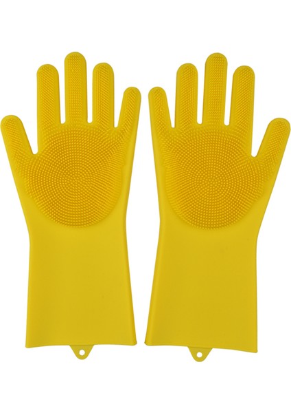 Sarı Tarzı Mutfak Sihirli Silikon Bulaşık Eldiveni Ev Temizlik Eldiveni Süngerli Bulaşık Eldiveni (Yurt Dışından)