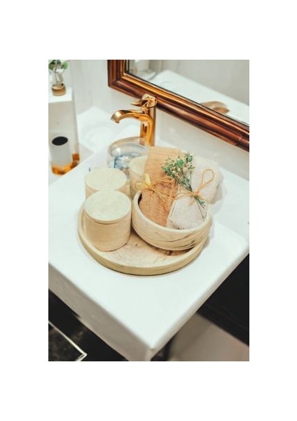 Marble Serisi Bej Havluluk ve Organizerli Beton Banyo Seti