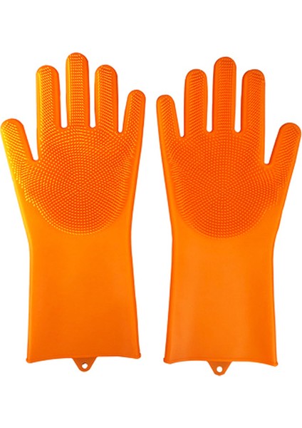Turuncu Tarzı 1 Çift Bulaşık Yıkama Temizlik Eldiveni Sihirli Silikon Kauçuk Bulaşık Yıkama Eldiveni Ev Temizlik Aracı Süngerli Mutfak Temizleme Aracı (Yurt Dışından)