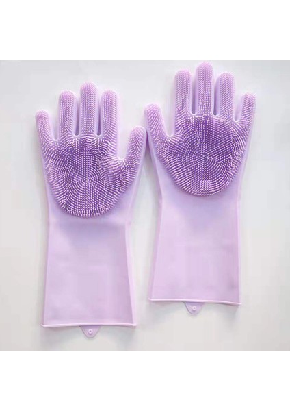 Mor Tarzı Ev Temizlik Sünger Bulaşık Yıkama Temizlik Eldiveni Silikon Kauçuk Mutfak Temizlik Aracı (Yurt Dışından)
