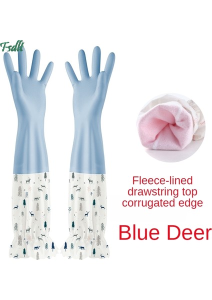 Mavi Kadife 52CM Tarzı S Beden Mutfak Kauçuk Eldivenler Bulaşık Eldiveni Güvenlik Eldiveni Kadın Suya Dayanıklı Temizlik Eldiveni (Yurt Dışından)