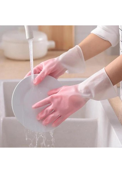 Pembe 1p Tarzı L Boyutu Şeffaf Su Geçirmez Dayanıklı Nitril Eldiven Ev Işleri Temizlik Bulaşık Yıkama Kauçuk Eldiven Mutfak Bulaşık Araçları (Yurt Dışından)