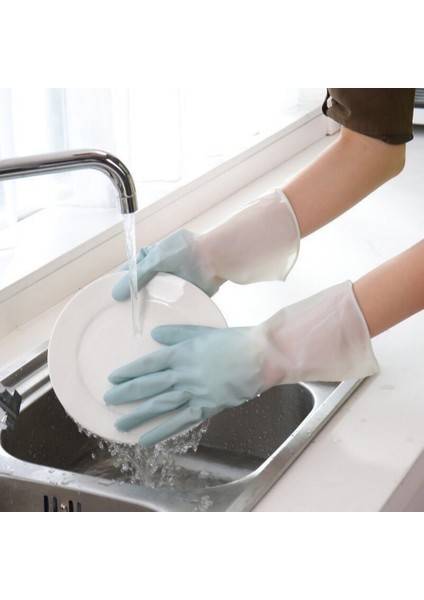 Mavi Stil L Boyutu 1 Çift Silikon Bulaşık Eldiveni Mutfak Temizlik Aracı Ev Temizliği Kauçuk Eldiveni Bulaşık Yıkama Su Geçirmez ve Elleri Koruyun (Yurt Dışından)
