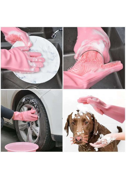 Mor Tarzı Bulaşık Yıkama Temizlik Eldiveni Silikon Kauçuk Sünger Eldiven Ev Temizleyici Mutfak Temizleme Araçları Mutfak (Yurt Dışından) fiyatları