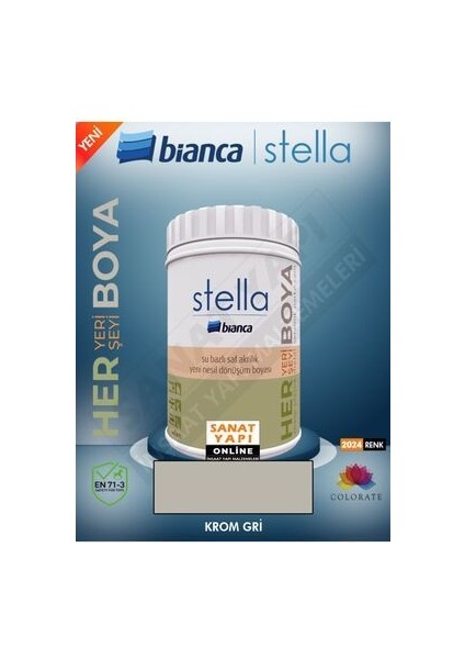 Stella Su Bazlı Akrilik Boya Krom Gri