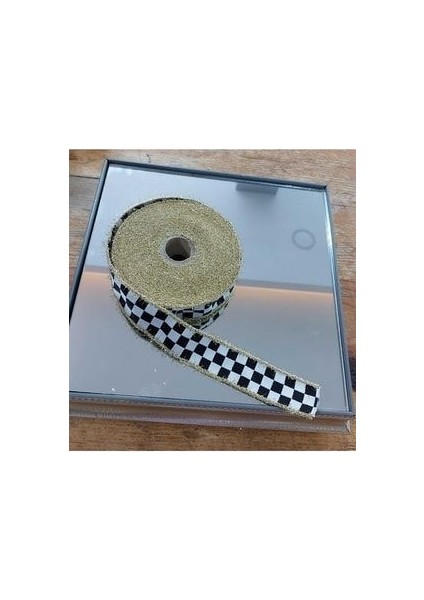 Simli Damalı Kurdele Siyah Beyaz (2.5 cm x 10 Mt), Kurdele, Yılbaşı, Damalı