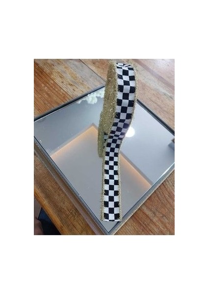 Simli Damalı Kurdele Siyah Beyaz (2.5 cm x 10 Mt), Kurdele, Yılbaşı, Damalı modelleri