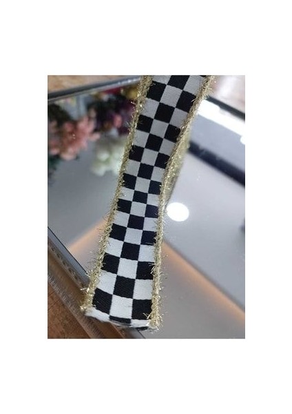 Simli Damalı Kurdele Siyah Beyaz (2.5 cm x 10 Mt), Kurdele, Yılbaşı, Damalı indirimleri