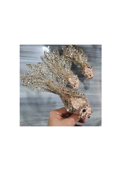 Yılbaşı Süsü Rose Kuş 2 Adet, Yapay Kuş, Noel, Yılbaşı, Ağaç Süsü, Dekor
