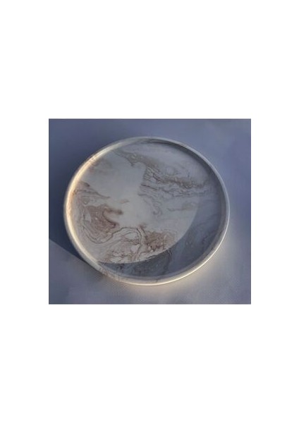 Beton Mermer Desenli Kahverengi 26CM Banyo,dekoratif,sunumluk Tepsi Beyaz 1