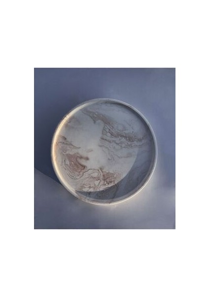 Beton Mermer Desenli Kahverengi 26CM Banyo,dekoratif,sunumluk Tepsi Beyaz 1 fırsatları