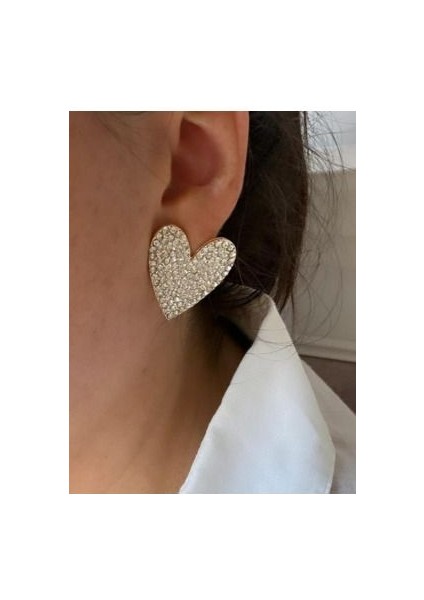 Zirkon Taş Kaplama Kalp Küpe