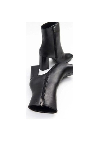 Kadın TLL Siyah Cilt Kalın Topuk Bot modelleri
