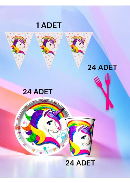 24 Kişilik Unicorn Temalı S Paket - Doğum Günü Parti ve Eğlenceli Etkinlikler